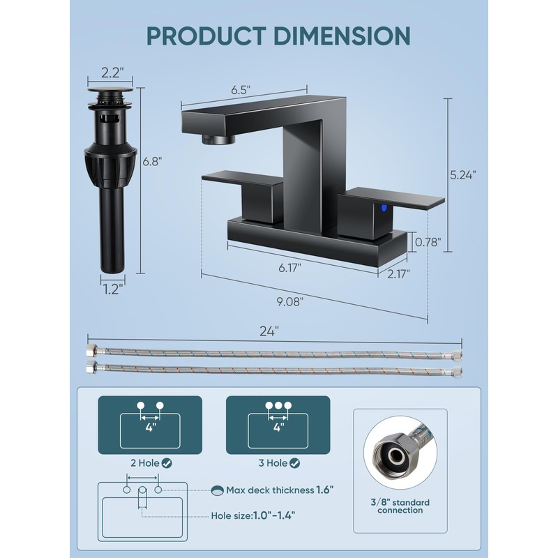 Cobbe Bathroom Faucets for Sink 3 Hole, Matte Black Bathroom