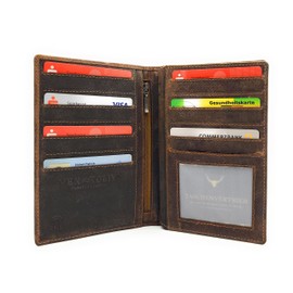 Lemasi Genuine Hunter Leather Travel Wallet - RFID Protection, 12 Card Slots, Document Slots, Viewing Window, Leather Organiser, brown, Casual