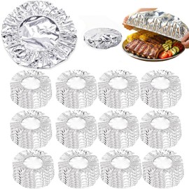 60 Pcs Reusable Aluminum Foil Food Covers,Universal Reusable Thermal Cover For Foods for Kitchen Picnic Restaurant Home,Elastic Edges For Bowls & Plates