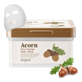 SKINFOOD Acorn Pore Peptide Daily Sheet Mask, Korean 5-Minute Quick Skincare Hack, Pore Tightening & Elasticity, Skin Texture Improvement Face Mask for Sagging Skin Bulk Pack (30EA)