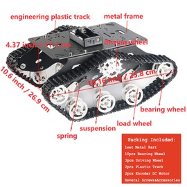 Professional TS300 Shock Absorption Robot Tank Chassis with Suspension Supporting Holder for Arduino Raspberry Pie, RC Tracked Model with 2pcs DC Encoder Motor for Monitor STEAM Teaching
