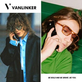 VANLINKER Retro 70s Square Aviator Sunglasses for Women Men Vintage Trendy Rectangle Sun Glasses VL9816 2 Pack Orange/Tortoise+Blue