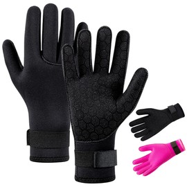 HINATAA 3mm Neoprene Diving Gloves, Anti-Slip Warm Neoprene Swimming Gloves, Thermal Wetsuit Glove with Adjustable Waist Strap for Snorkelling, Swim, Scuba Diving, Paddling, Kayaking(Black, L)