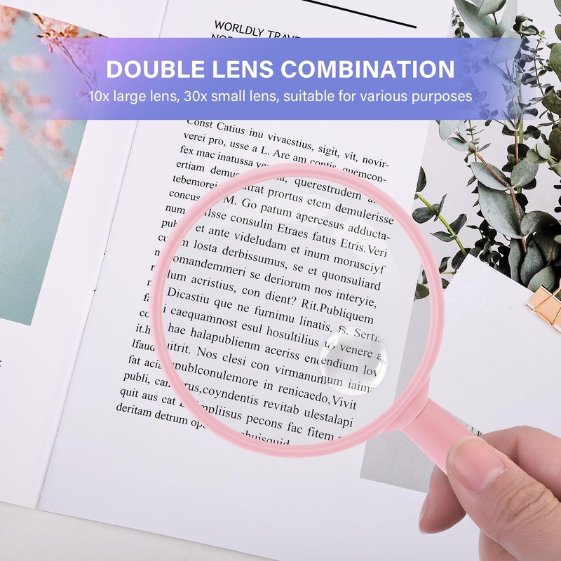 Lakei Magnifying Glass,10X 30X Handheld Reading Magnifying Glass， 75mm Shatter