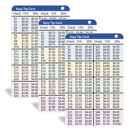 6 PCS Card Size Tip Card for Wallet 15 and 20 Percent Tip Calculator Card 2.1 x 3.3 inch Durable Wallet Card for Restaurant Delivery Hotel Waitress $1 to $100 with 15% and 20%