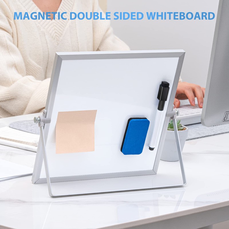 ARCOBIS Small WhiteBoard with Stand 10" X 10", Magnetic Double-Sided