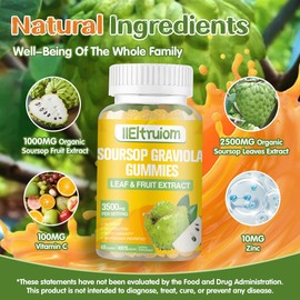 Soursop Gummies for Adults with Vitamin C, 2500mg Organic Soursop Leaves – Immune Support, Digestive Aid & Antioxidant Boost, Sugar Free, Vegan 60 Soursop Graviola Gummies