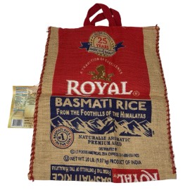 Royal Basmati Rice Bag 20lbs Burlap w Handles Zipper Heavy Duty 25th Anniversary