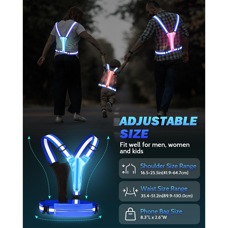 Fitense LED Reflective Running Vest with Phone Holder, 5 Colors
