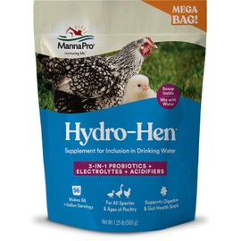 Manna Pro Hydro-Hen Poultry Electrolyte & Probiotic Supplement, Hydration Support for Chickens, Ducks, Turkeys & Waterfowl, 20 oz