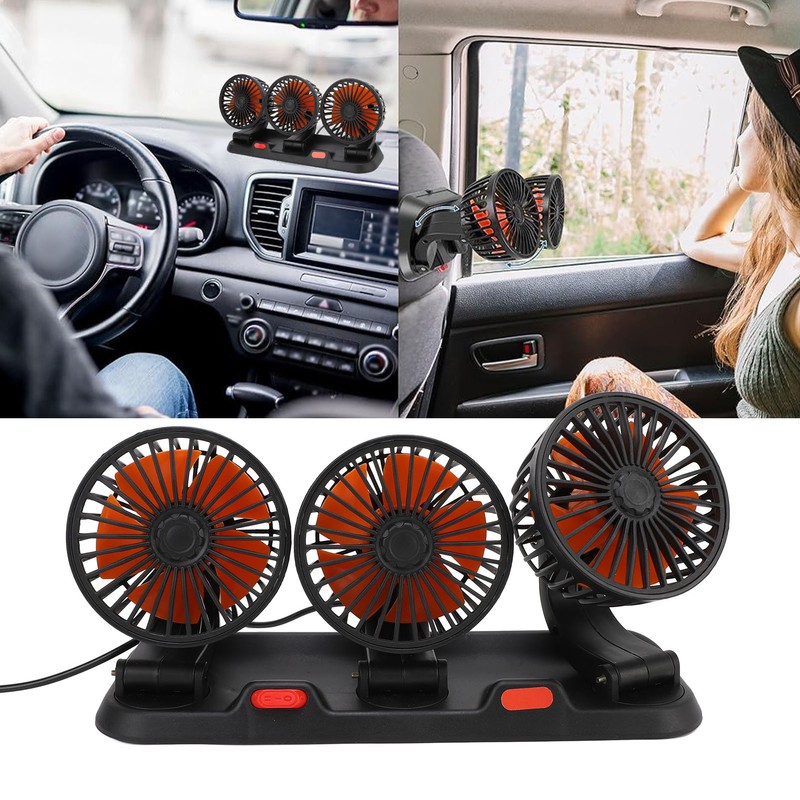 Three Head Car Fan 2 Speed Adjustable 360 Degree Rotation