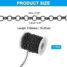 PATIKIL 16.4Ft Circle Link Chain, 6mm Chain Roll Curb Chain Jewelry Making Links Spool Metal Craft Chain Necklace Chains for DIY Making Accessories Necklace Bracelet Earring, Black