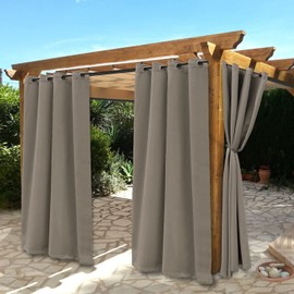 BONZER Waterproof Indoor/Outdoor Curtains for Patio - Thermal Insulated, Sun Blocking Grommet Blackout Curtains for Bedroom, Porch, Living Room, Pergola, Cabana, 2 Panels, 52 x 120 inch, Vintage Linen
