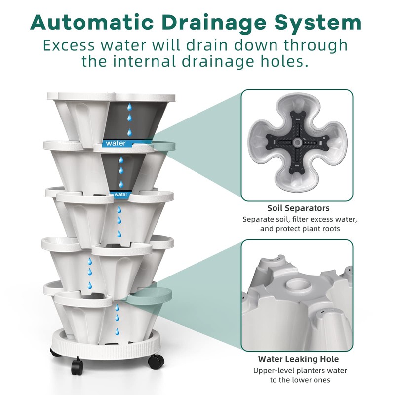 Tectsia Strawberry Vertical Planters, 5 Tiered Stacking Tower Garden with