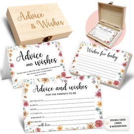 Crocothemis Baby Shower Advice Cards For Parents To Be, 50 Psc Advice and Wishes Card in Box For New Parents Baby Shower Game Decorations Memory Guest Book(Wildflower) -A02