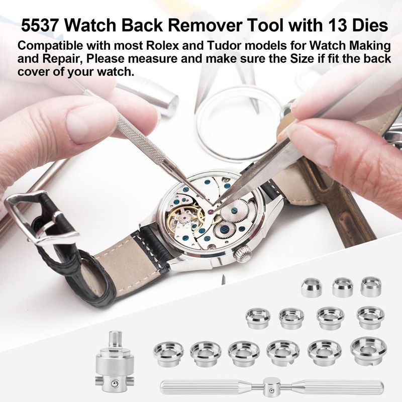 MEKOTRIN 5537 Watch Case Back Removal Tool with 13 Dies,