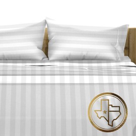 TEXAS LINEN CO. 100% Egyptian Cotton Sheets Queen Size - 1500 Thread Count 4 PC Damask Sheet Set, Sateen Luxury Sheet Queen Size, High Thread Count Sheets, Fits Upto 19" Deep Pocket, White Stripe
