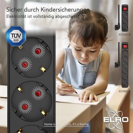 ELRO 3-er Set ELRO ES106 6-Fach Steckdosenleiste mit Schalter und 1,5m Kabel ?C Kindersicherung ?C Schukostecker ?C max. 3680 W ?C T??V-gepr??ft - Schwarz