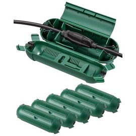DEWENWILS - Paquete de 6 fundas para cable de extensión para exteriores, funda impermeable con 4 cierres de sello, compartimento ajustable para cables de calibre 12/14/16, protege luces y enchufes de