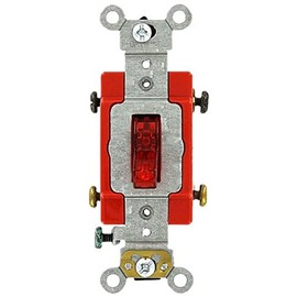 Leviton 20 Amp, 277 Volt, Toggle Pilot Light, Neutral Double-Pole AC Quiet Switch, Extra Heavy Duty Spec Grade, Self Grounding, Back and Side Wired, 1222-7PR, Red
