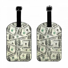 Zoczos Dollar Leather Luggage Travel Bag Tags One Hundred Dollar Bills Money Currency Luggage Tag Holder Name ID Labels Set for Men Women, 1 Pack