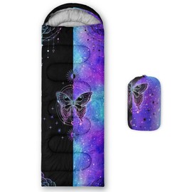 Datura home Kids Sleeping Bag for Boys Girls,Black Blue Butterfly-Lightweight Warm Portable Outdoor Indoor-Waterproof Cold Weather Resistant Sleeping Bag for Camping Hiking(Butterfly2)