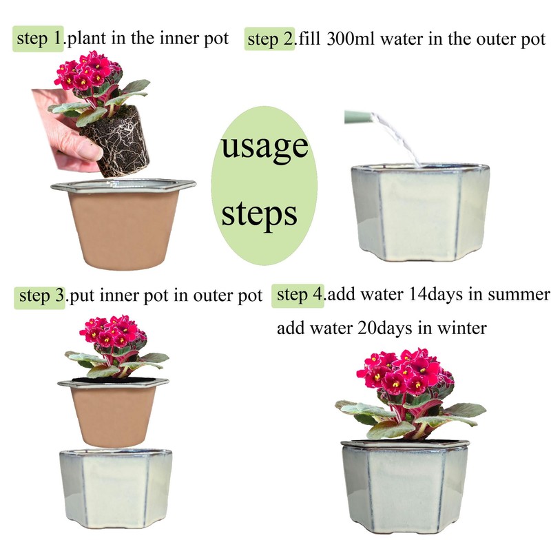 Dphagesy African Violet Pots 6 inch Hexagon Self-Watering Ceramic Violet