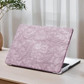 DTangLsm for M4 MacBook Air 13 inch Case 2025 2024-2022 Model A3240 A3113 A2681 M2 M3 Chip, Elegant Texture Leather Hard Shell Case & Keyboard Cover for MacBook Air 13.6 inch M4, Lilac Embossed Floral