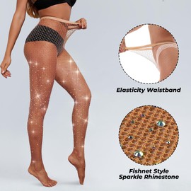 Buauty 2PCS High Waist Sparkle Rhinestone Fishnet Stockings for women,fish nets Tights Shine Concert Outfits for Women