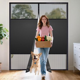 Magnetic Screen Door with Privacy, Thick PET Mesh Screen Fits 72x80 Inch Large Patio, French or Sliding Doors, Auto-Sealing Pet-Friendly Screen Keeps Bugs Out