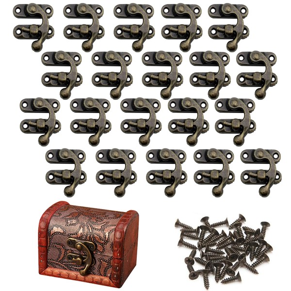 20PCS Antique Right Latch Hook Rust-Resistant Box Clasp Exquisite Vintage Style Durable Iron Bronze Turn Button Latch Easy Open Close for DIY Wine Gift Jewellery Wooden Boxes Decoration