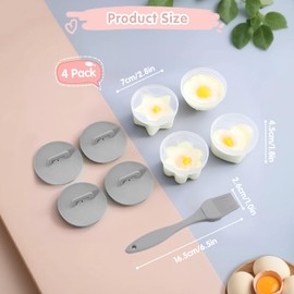 Teeloray Egg Poacher Cups, 4 Pcs Poached Egg Cooker with Lid and Oil Brush Egg Coddler 4 Shapes Reusable Egg Molds, BPA Free Nonstick Egg Poaching Cups for Boiled Eggs Without Shell, Gray