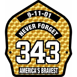Firefighter 911 Never Forget 343 Gold Leaf Look Sticker for Car Vinyl Decal Window Truck Window Car Bumper Sticker Laptop Decal Motorcycle Helmet (9", Reflective)