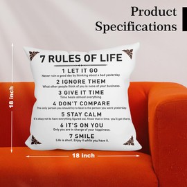 IHopes+ Rustic Inspirational Quotes Pillow Covers - 7 Rules of Life Pillow Case Cushion Cover for Sofa Couch Dorm Room Home Decor Gifts - Best Graduation/Birthday (18”x 18”Inch)
