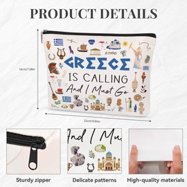 SEAOYOZO Greece Makeup Bag Gift - Greece Travel Essentials Funny Travel Toiletry Makeup Organizer Zipper Pouch Cosmetic Bag