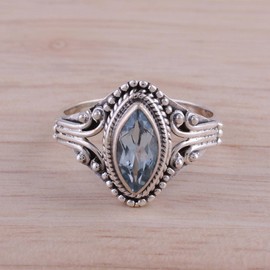 NOVICA Artisan Crafted Sterling Silver Blue Topaz Cocktail Ring | Snorkel Riverside Single Stone | Blue Birthstone | Combination Finish | Lead & Nickel Free | 'Morning Luxury' 0.6" L x 0.8" W x 0.2" H