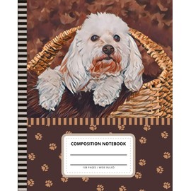Cockapoo Composition Notebook Wide Ruled: 7.5 x 9.25 Blank Paper / 108 Pages / Stationery Gift for Note Taking - Writing - Doodles / Dog Art Painting on Paw Print Pattern Cover