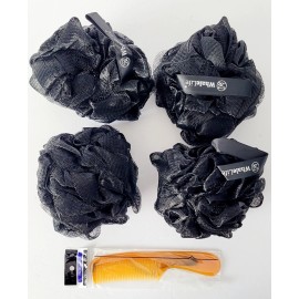 Whale Life Products Bath Body Loofah Sponges,  (4pk)  Black, Shower  Puff Sponges,