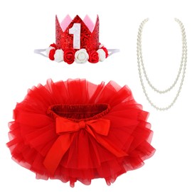 BGFKS Baby Girls Soft Tutu Skirt with Diaper Cover,1st Birthday Party Tutu Skirt Sets (Red)