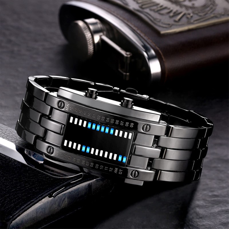 Binary Matrix Blue LED Digital Watch Wear-resistant Fashionable Binary LED