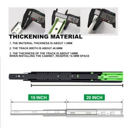 20 Inch Soft Close Drawer Slides 3-Section Full Extension Drawer Slide, Double Spring | Copper Hydraulic Buffer, 110 LB Capacity Side Mount Ball Bearing Metal Cabinet Drawer Hardware Slide -2 Pairs