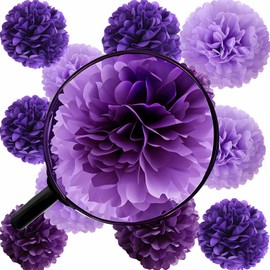 KUNYYI Purple Tissue Paper Pom Poms Flowers Balls Decorations 12 Pcs, Perfect for Women Girls Mothers Day Bachelorette Wedding Birthday Baby Showers Valentine's Day Party