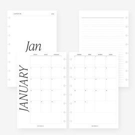 Half Letter 2025 Month on Two Pages Monthly Planner Insert Agenda Refill for 8-Discs Notebook 5.5 x 8.5 (Monthly Classic (Monday start) (Separable months))