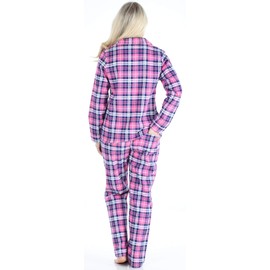 PajamaMania Women's Cotton Flannel Long Sleeve Button-Down Pajamas PJ Set, Pink & Navy Plaid, Small