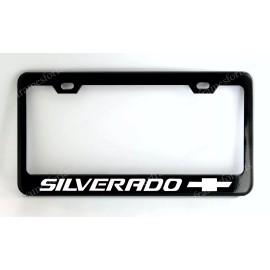none CHEVY SILVERADO Black License Plate Frame - Custom Made of Powder Coated Metal