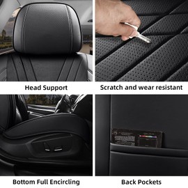 XINGSILUC Car Seat Covers Full Set, Luxury Faux Leather Car Seat Covers, Waterproof Non-Slip Seat Protector Universal Fit for Most Cars SUVs Trucks Pick-ups (Black)