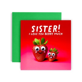 Huxters Birthday Day Card for Sister Love you Berry Much Sister Strawberry Watercolour - 14.8cm (Sister)