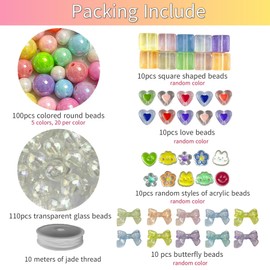 AOUXSEEM 10 Set Beaded Phone Chains Making kit, Cell Phone Charms Lanyard Wrist Strap Set with Acrylic Assorted Pastel Beads Butterfly Flower Heart Candy Round Beads for Women DIY Bracelet Keychain