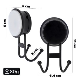 KADAX Practical Hook with Suction Cups, Steel Suction Hooks, Strong Towel Hooks Max 2 kg, Bathrobe Hooks, Kitchen Hooks, Coat Hooks (Double, Black)