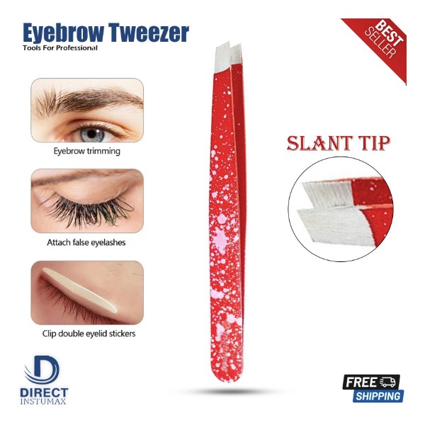 Eyebrow Tweezer Slanted Flat Tip Stainless Steel Facial Hair Remover